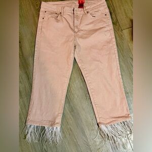 V Christina Peach Cropped Jeans with Fringe Size 12 26 inch inseam 30 w Fringe